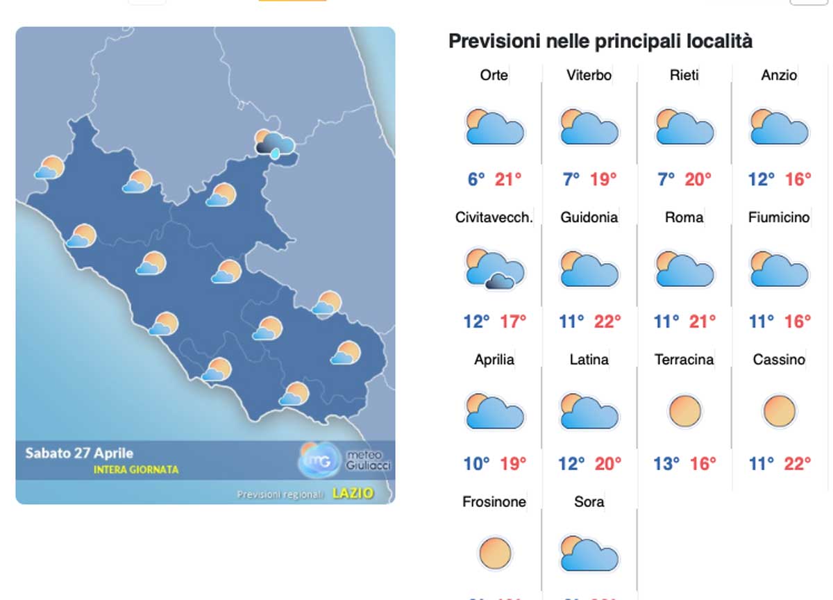 Il meteo del 27 aprile: freddo e nuvole. Sull’altalena per tutto il weekend Il meteo del 27 aprile: freddo e nuvole. Sull’altalena per tutto il weekend