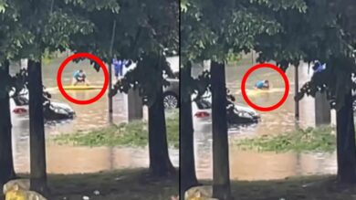 Maltempo a Milano, le strade diventano fiumi: tavola da surf per uscire
