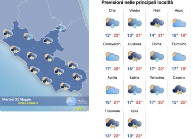 Meteo Roma 21 maggio: maltempo spot, pioggia lieve e temporali sui rilievi