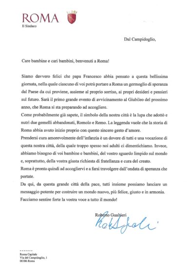 Giornata mondiale dei bambini: il saluto del sindaco di Roma, Gualtieri