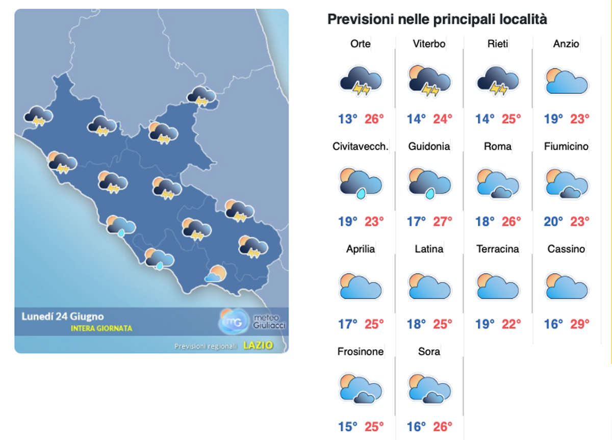 Il meteo del 24 giugno: stop alla morsa del caldo africano, ma tornano le nubi Il meteo del 24 giugno: stop alla morsa del caldo africano, ma tornano le nubi