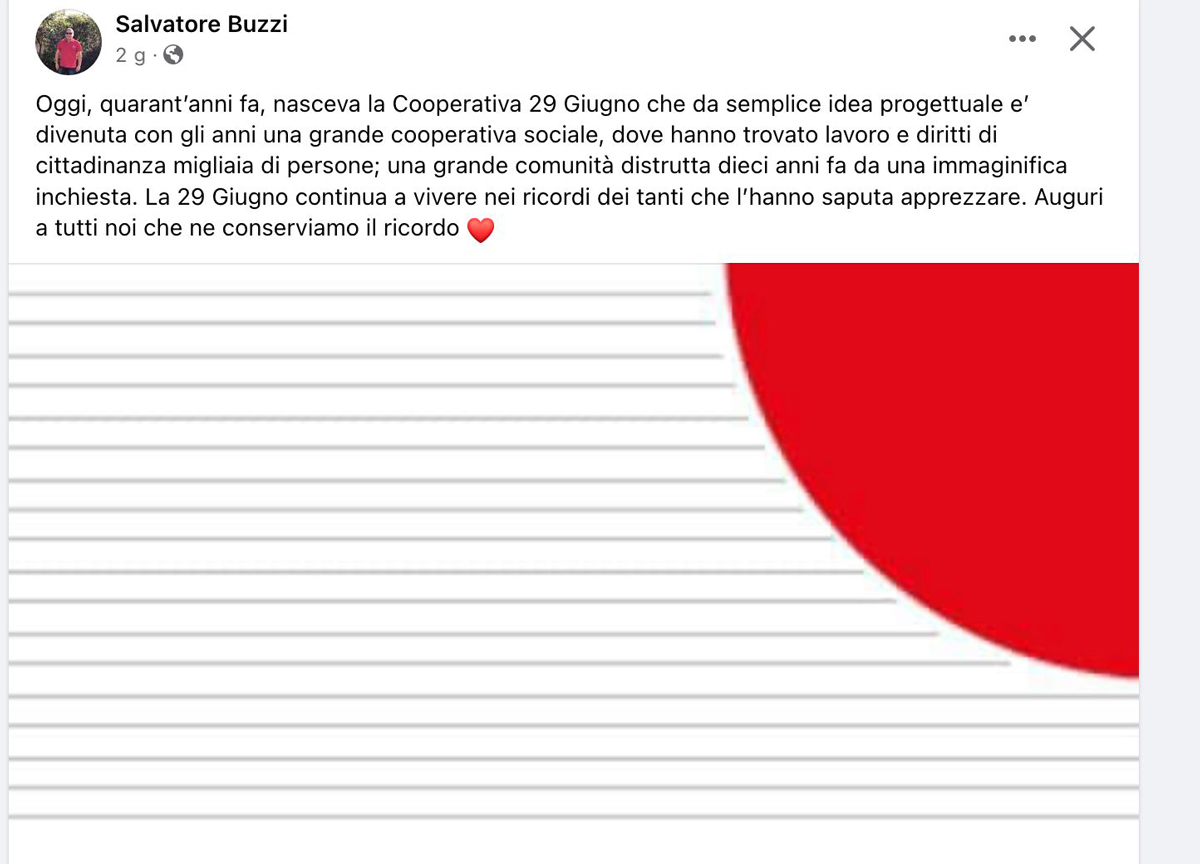Mafia Capitale, Buzzi festeggia i 40 anni della 29 giugno: “Sogno distrutto”
