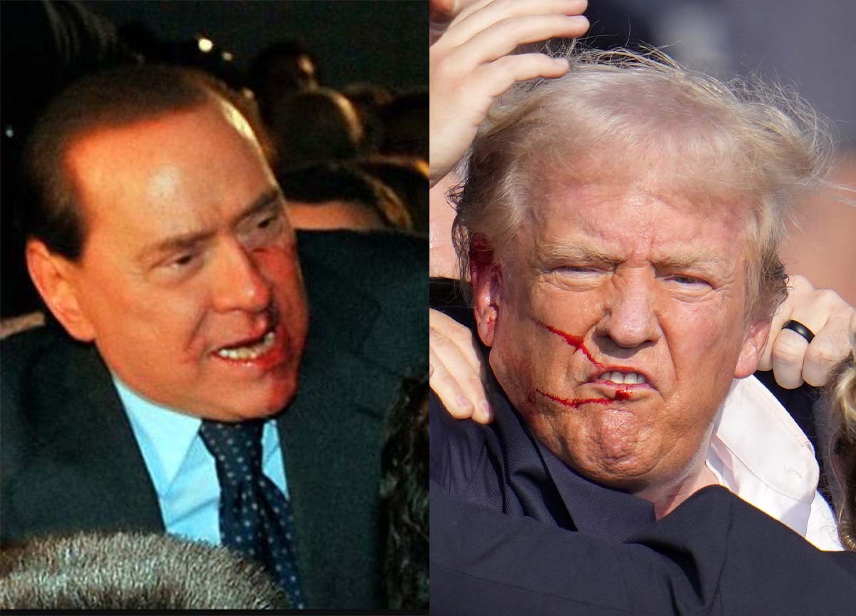 Trump-Berlusconi, stessa reazione dopo il ferimento. Molte le similitudini Trump-Berlusconi, stessa reazione dopo il ferimento. Molte le similitudini