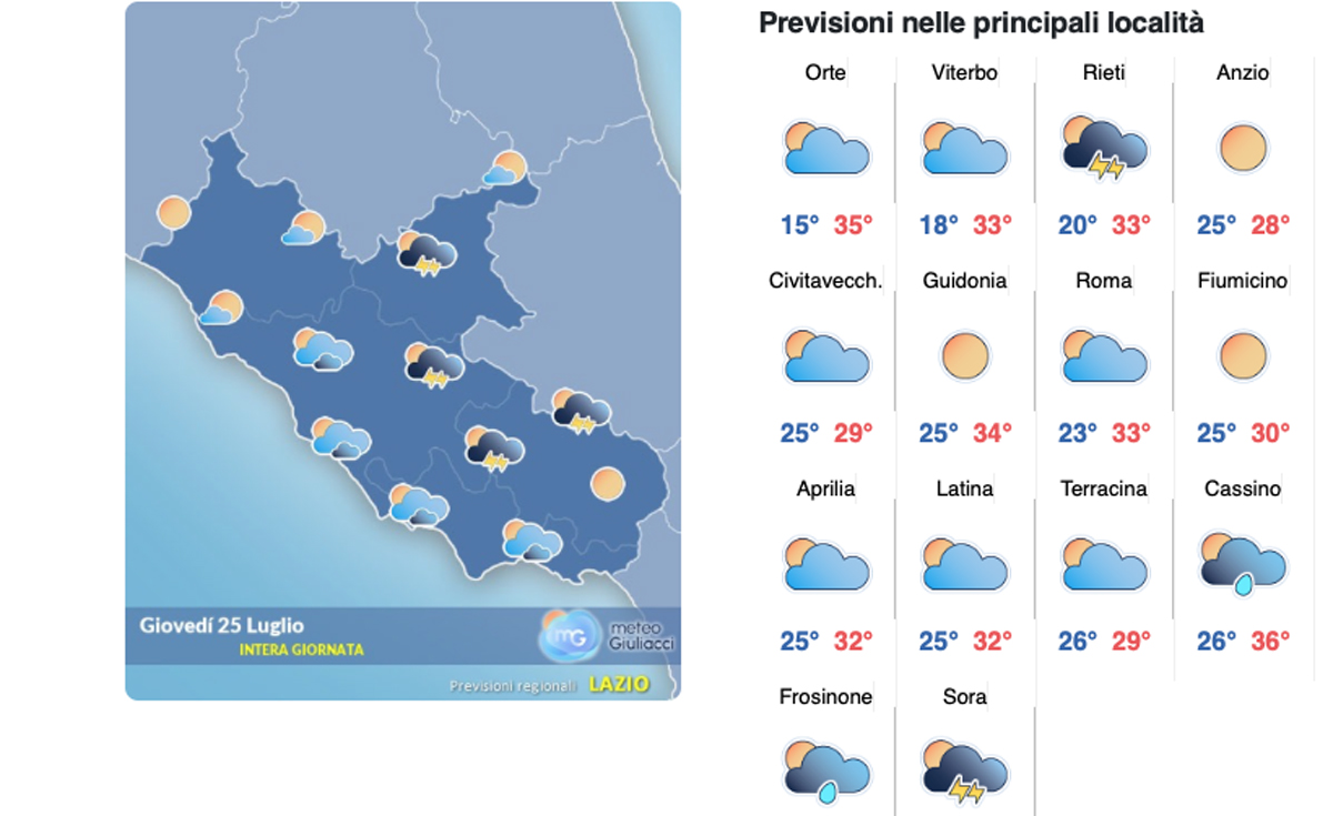Il meteo del 25 luglio: giornata afosa in vista dell’ennesimo weekend rovente Il meteo del 25 luglio: giornata afosa in vista dell’ennesimo weekend rovente