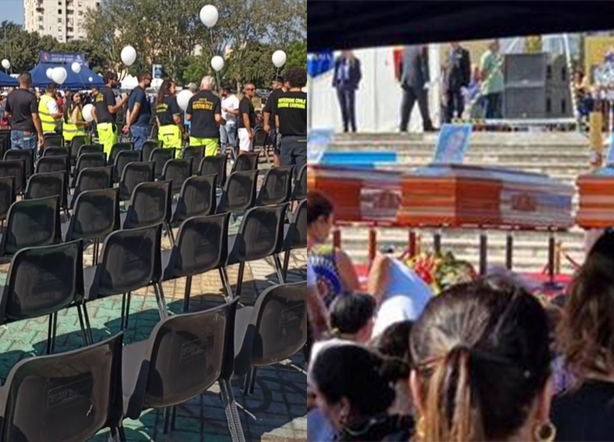 Crollo Scampia, i funerali delle vittime. La piazza semi deserta in segno di protesta contro le istituzioni Crollo Scampia, i funerali delle vittime. La piazza semi deserta in segno di protesta contro le istituzioni