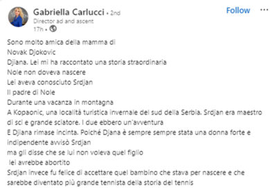 “Djokovic non doveva nascere”, il racconto della madre alla conduttrice Gabriella Carlucci
