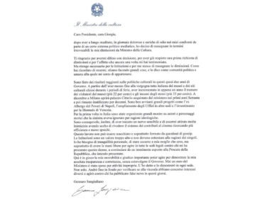 Sangiuliano rassegna le dimissioni irrevocabili. La lettera a Meloni: “Il lavoro non può essere macchiato dal gossip”. Giuli (MAXXI) nuovo ministro della Cultura