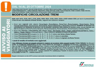 Stazione Termini: dal 14 al 25 ottobre scattano i lavori notturni per binari e scambi. Un cantiere da 1 mln di euro
