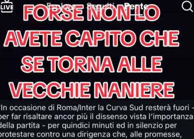 La curva sud non si ferma: Roma-Inter scatta lo sciopero ultras con spalti vuoti per 15 minuti. “Resteremo fuori”