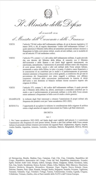 Esclusivo/ Sorpresa,”Egitto e Bangladesh sono Stati sicuri”. Firmato: Ministero della Difesa e Ministero dell’ Economia