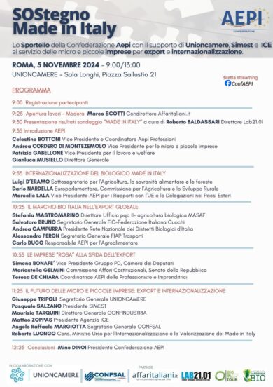 Al via “SOStegno del Made in Italy”, l’evento di Aepi con Unioncamere nel cuore di Roma. Affaritaliani.it è media partner