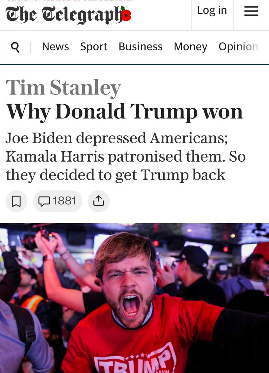 Esulta per Trump e conquista l’home page del Telegraph: l’uomo copertina è un imprenditore romano. La storia Esulta per Trump e conquista l’home page del Telegraph: l’uomo copertina è un imprenditore romano. La storia