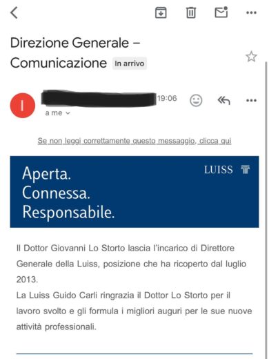 Luiss, Giovanni Lo Storto lascia la direzione generale dell’università romana