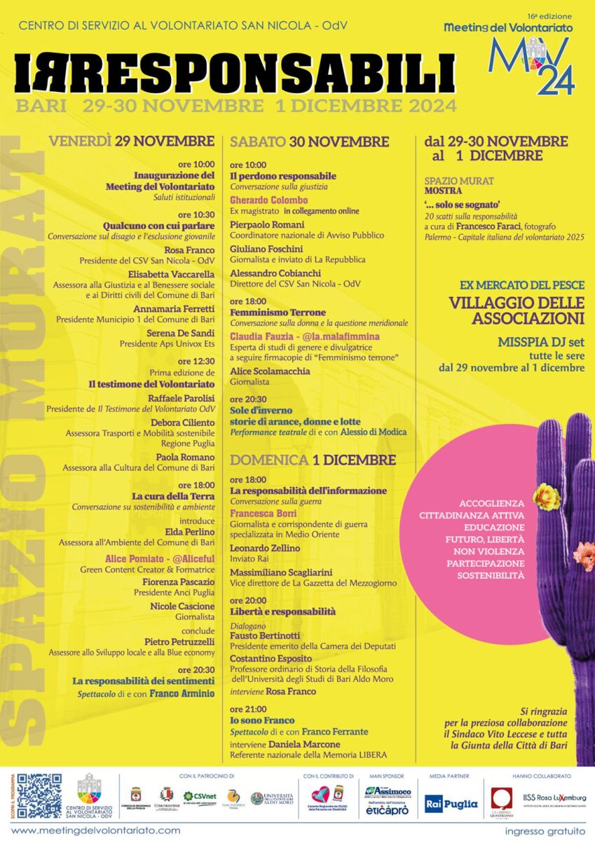 Bari, XVI edizione del Meeting del Volontariato: “IRRESPONSABILI”