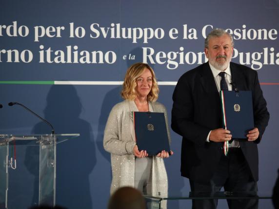 Firma accordo per lo Sviluppo e la Coesione del Governo Italiano con la Regione Puglia