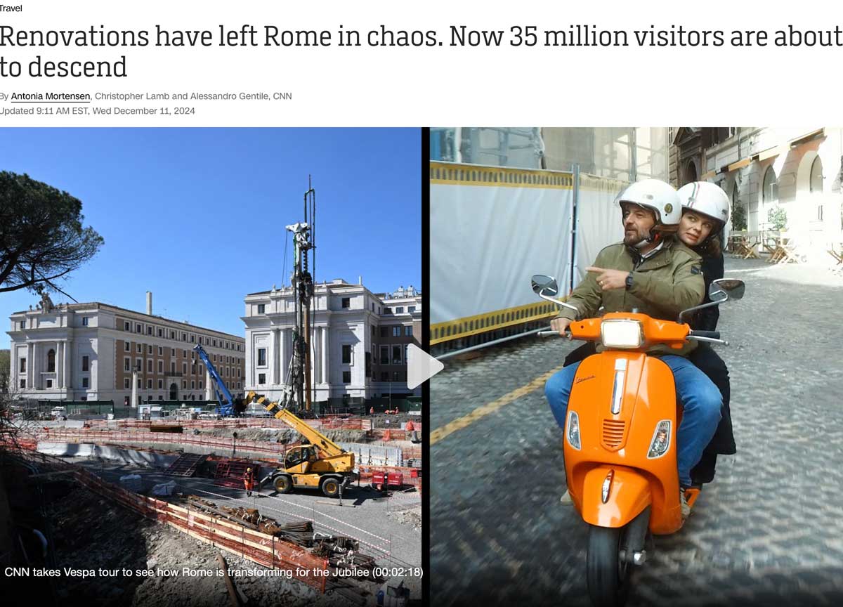 “Delusi dalla visita di Roma”, la Cnn manda un messaggio ai turisti Usa: “A poche settimane del Giubileo è un caos” “Delusi dalla visita di Roma”, la Cnn manda un messaggio ai turisti Usa: “A poche settimane del Giubileo è un caos”