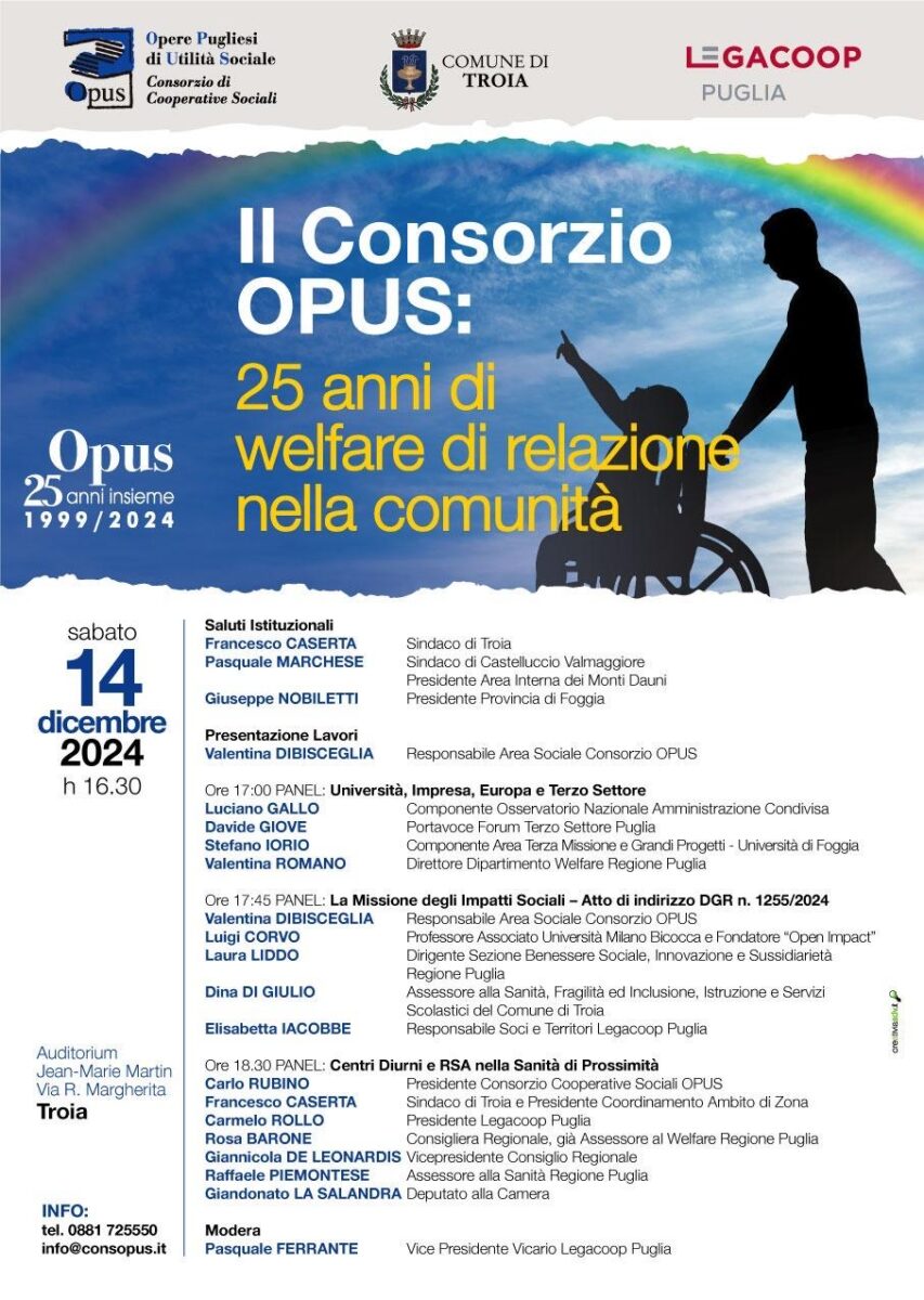 Legacoop Puglia, Consorzio Opus: 25 anni di welfare in Capitanata Legacoop Puglia, Consorzio Opus: 25 anni di welfare in Capitanata