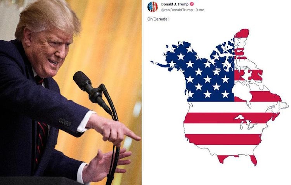 Trump insiste sull’annessione del Canada: su Truth pubblica una foto del Paese coperto dalla bandiera americana Trump insiste sull’annessione del Canada: su Truth pubblica una foto del Paese coperto dalla bandiera americana