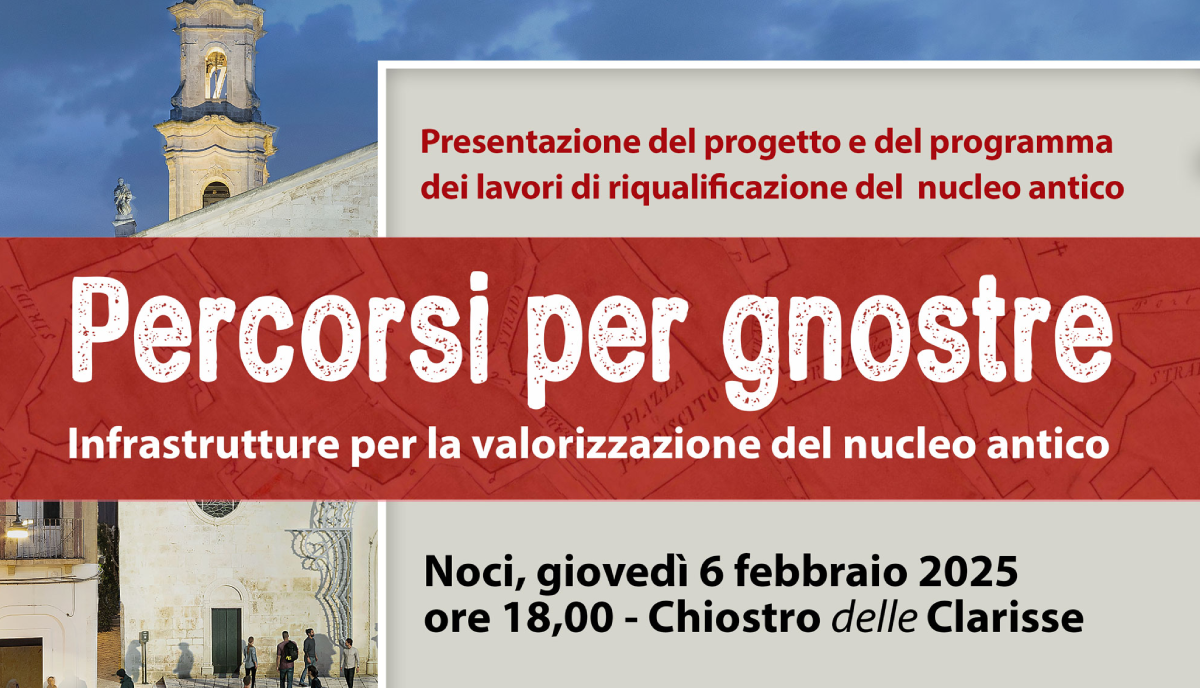 Noci, al via il progetto “Percorsi per gnostre”: il 6 febbraio la presentazione ai cittadini Noci, al via il progetto “Percorsi per gnostre”: il 6 febbraio la presentazione ai cittadini