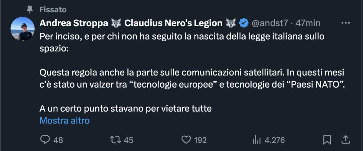 Ddl Spazio, Musk e FdI feeling al capolinea? Stroppa accusa: “Intese col Pd, non chiamateci più” Ddl Spazio, Musk e FdI feeling al capolinea? Stroppa accusa: “Intese col Pd, non chiamateci più”
