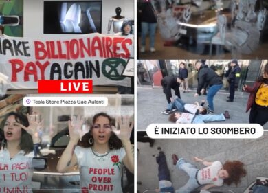 Gli attivisti di Extinction Rebellion “occupano” la concessionaria Tesla a Milano