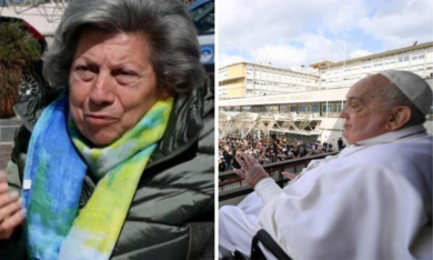 La signora Carmela con i fiori al Gemelli: “Per il Papa le mie rose”