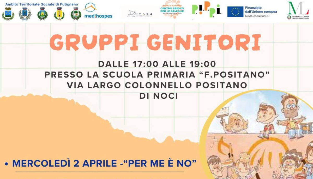 Comune di Noci: al via i “Gruppi Genitori” per supportare le famiglie nell’educazione dei figli Comune di Noci: al via i “Gruppi Genitori” per supportare le famiglie nell’educazione dei figli