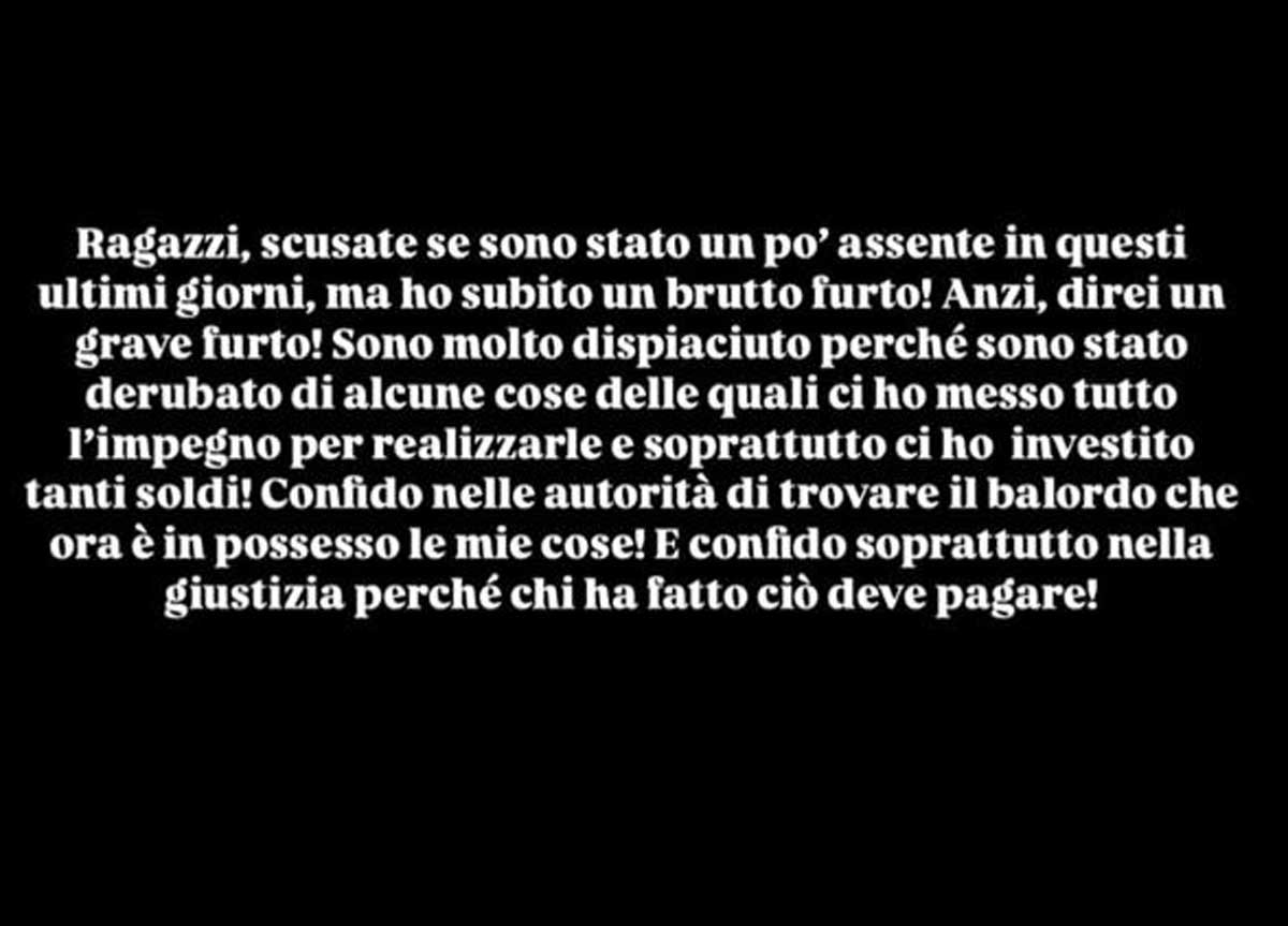 Furto da 80 mila euro a casa di Federico Fashion Style: “Farò vedere il video del ladro”