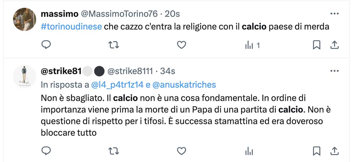 Papa Francesco ferma la Serie A e il popolo del calcio, su X, protesta con una valanga di tweet Papa Francesco ferma la Serie A e il popolo del calcio, su X, protesta con una valanga di tweet