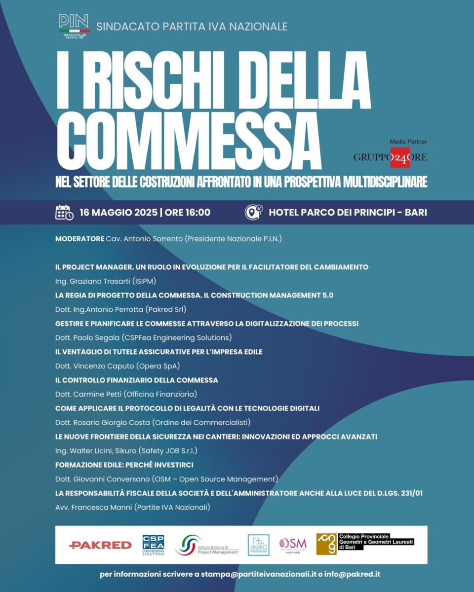 Bari, ‘I Rischi della Commessa’ governance e gestione del cantiere