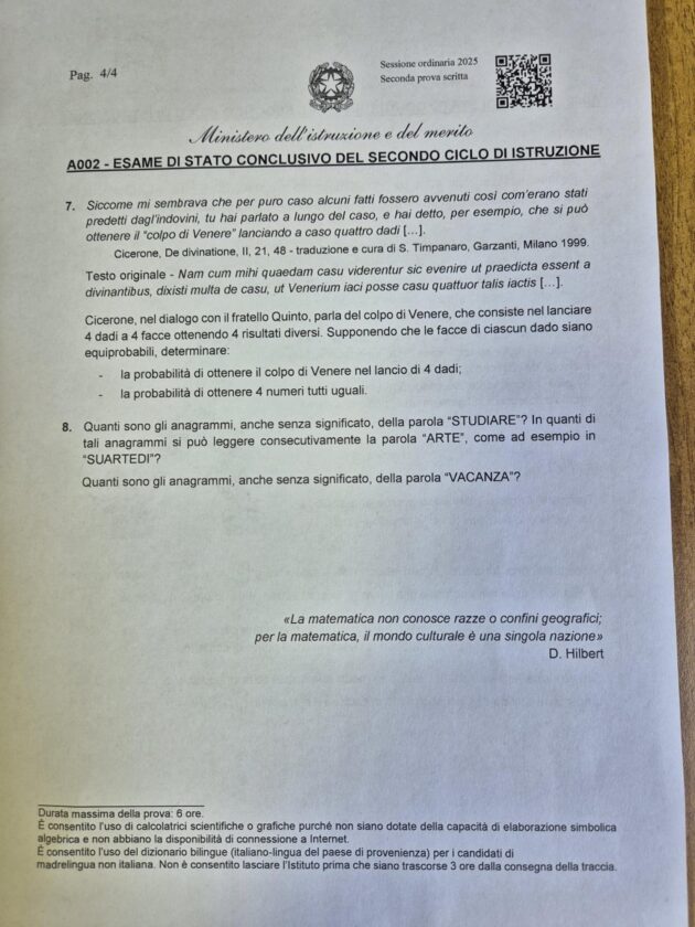 Seconda prova maturità 2025, da Cicerone a Cartesio: ecco i testi integrali di tutte le tracce – FOTO