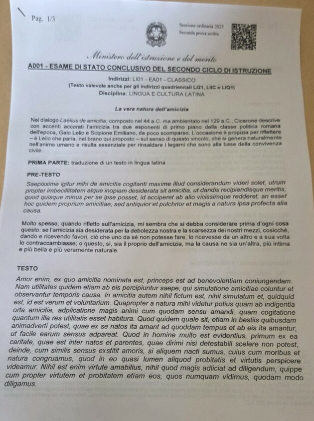Seconda prova maturità 2025, da Cicerone a Cartesio: ecco i testi integrali di tutte le tracce – FOTO