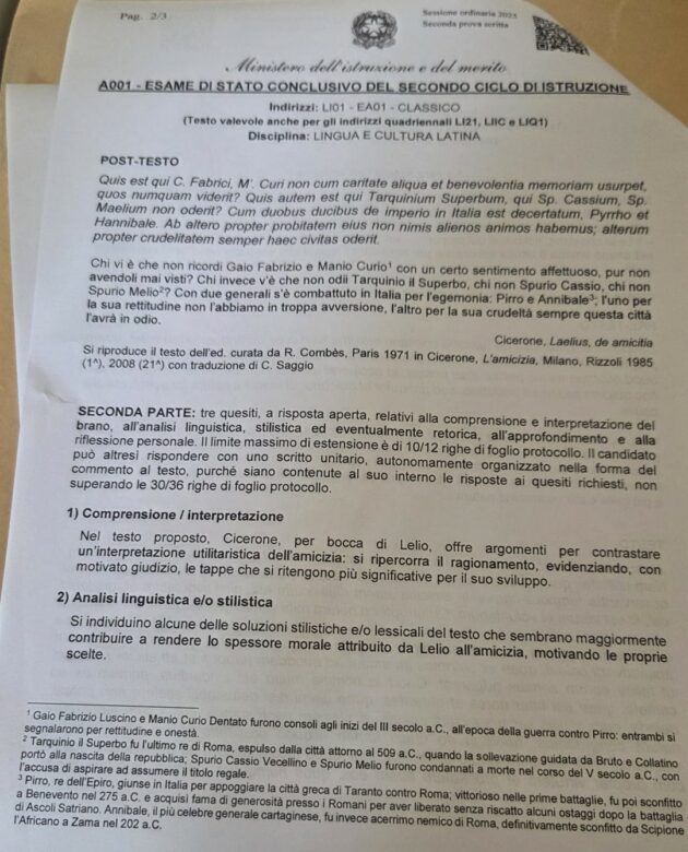 Seconda prova maturità 2025, da Cicerone a Cartesio: ecco i testi integrali di tutte le tracce – FOTO