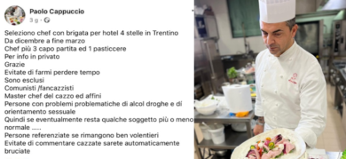 Paolo Cappuccio, lo chef stellato che non vuole “né comunisti né gay” si difende: “Uno sfogo, non un attacco”