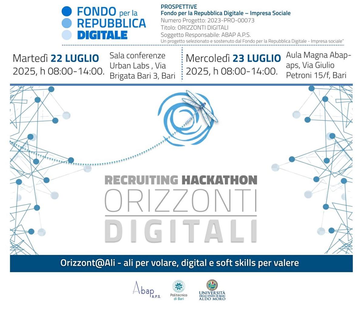 Orizzonti Digitali: ‘Recruiting Hackathon’ il 22 e 23 luglio a Bari