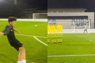 Cristiano Ronaldo affronta il figlio sui calci piazzati: la somiglianza è incredibile