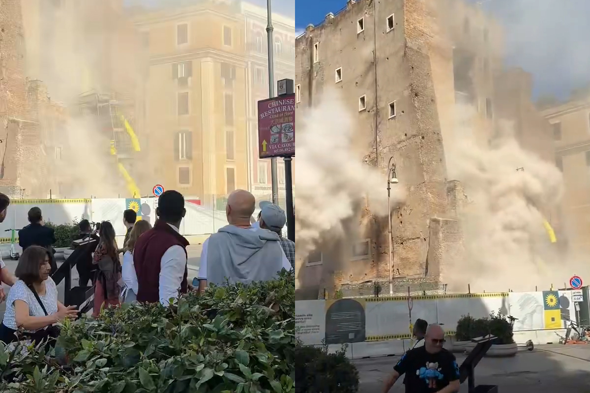 Roma, crolla la Torre dei Conti ai Fori Imperiali: una persona sotto le macerie Roma, crolla la Torre dei Conti ai Fori Imperiali: una persona sotto le macerie