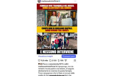 Minori, Salvini: “Vergogna lo Stato che ruba i figli alla famiglia nel bosco”