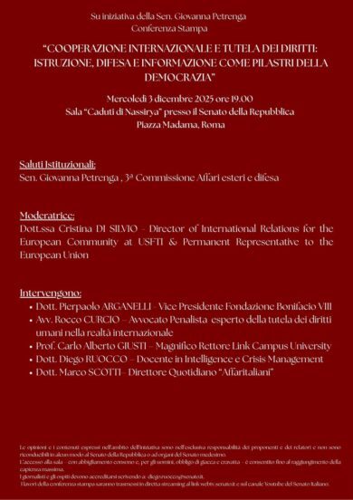 Cooperazione, diritti e informazione: Affaritaliani in Senato per dialogare sui pilastri della democrazia. I dettagli dell’evento