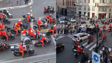 Babbi Natale su due ruote nel cuore di Roma: le immagini della Xmas Parade