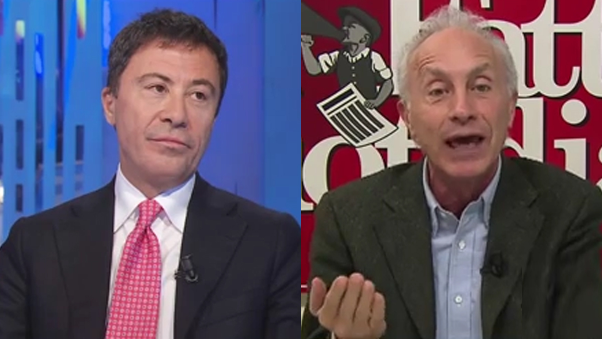 Otto e Mezzo, scontro Travaglio–Bocchino: “La sinistra non tace sull’Iran” Otto e Mezzo, scontro Travaglio–Bocchino: “La sinistra non tace sull’Iran”