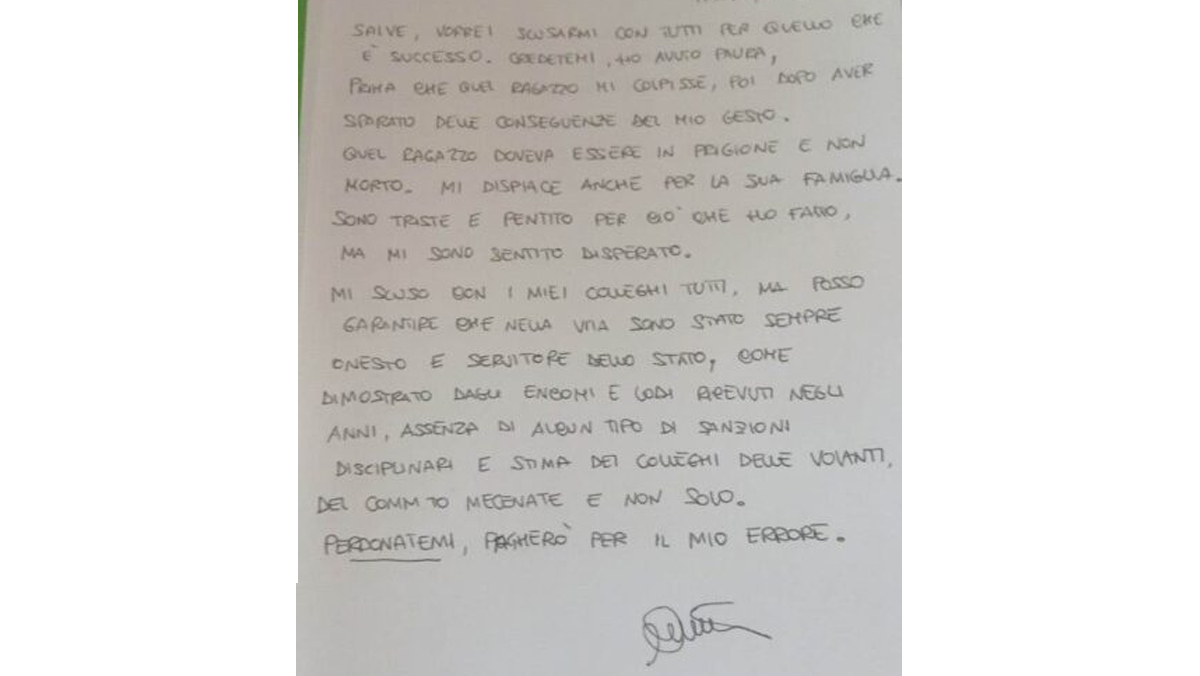 Cinturrino, la lettera dal carcere: “Mi scuso con tutti, sono triste e pentito. Mansouri doveva essere in prigione, non morto”