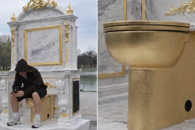 Trump, spunta il “trono con water d’oro” a Washington: la protesta fa il giro del mondo