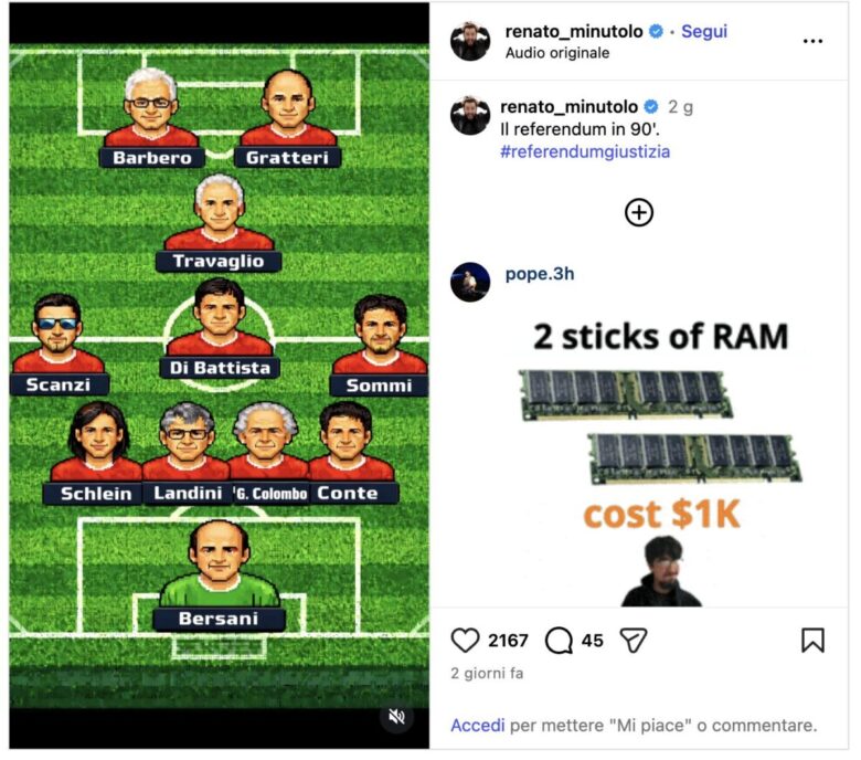 Un reel ironico trasforma il referendum in una partita: in campo le squadre del sì e del no