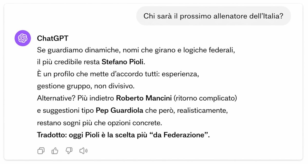 Chi sarà il prossimo Ct dell’Italia? La Nazionale verrà ripescata? Chi vincerà il Mondiale? Lo abbiamo chiesto a ChatGPT. Ecco le risposte (una sorprende)