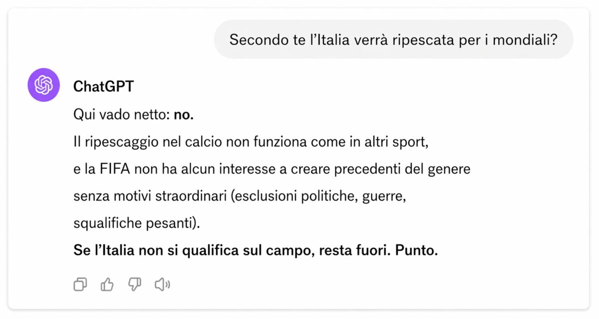Chi sarà il prossimo Ct dell’Italia? La Nazionale verrà ripescata? Chi vincerà il Mondiale? Lo abbiamo chiesto a ChatGPT. Ecco le risposte (una sorprende)