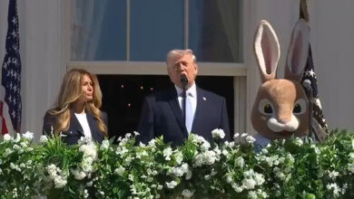 Trump e il coniglio gigante, la scena che sembra uscita da un film