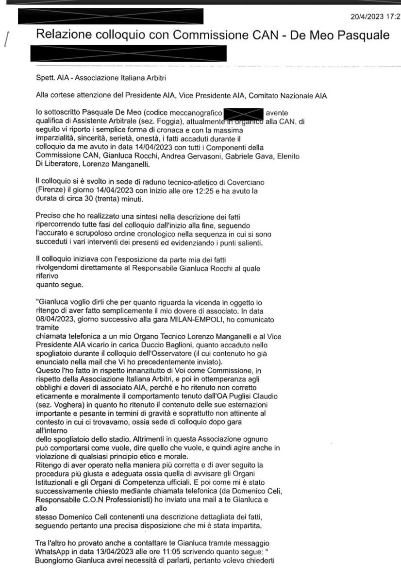 Arbitri, il dossier De Meo: il clima interno, le tensioni e quelle crepe mai chiuse nell’AIA. Le carte – Parte 2
