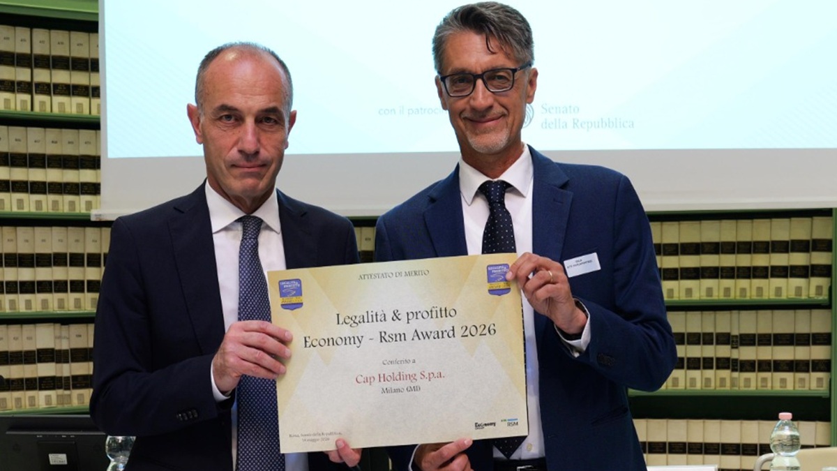 Gruppo CAP ha ricevuto in Senato il premio Economy “Legalità e Profitto 2026” Gruppo CAP ha ricevuto in Senato il premio Economy “Legalità e Profitto 2026”