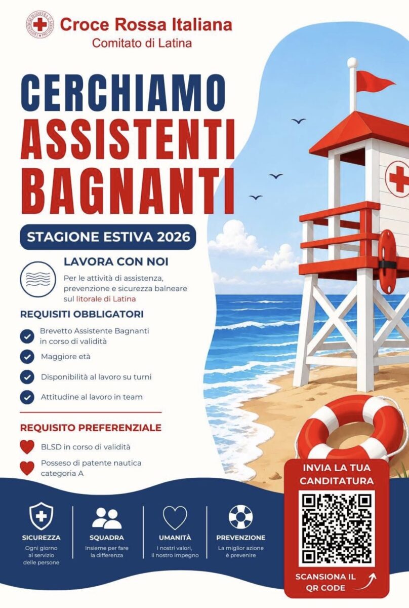 Latina, la Croce Rossa cerca assistenti bagnanti per l’estate 2026: l’annuncio sui social del Comitato pontino Latina, la Croce Rossa cerca assistenti bagnanti per l’estate 2026: l’annuncio sui social del Comitato pontino